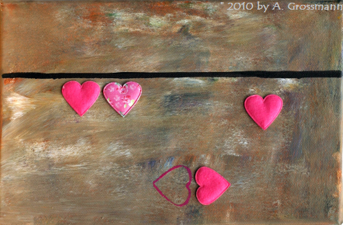 ib_p003_0_03.jpg -  Jahr: 2010  Größe: 40x30 Werkzeuge: Pinsel, Spachtel Materialien: Leinwand, Acrylfarbe, Filz, Leim Techniken: Fixierung mit organischer Textur Geschichte: Herzensangelegenheit.   