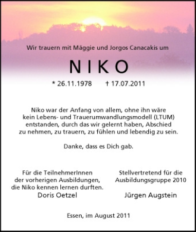 Trauer um Niko